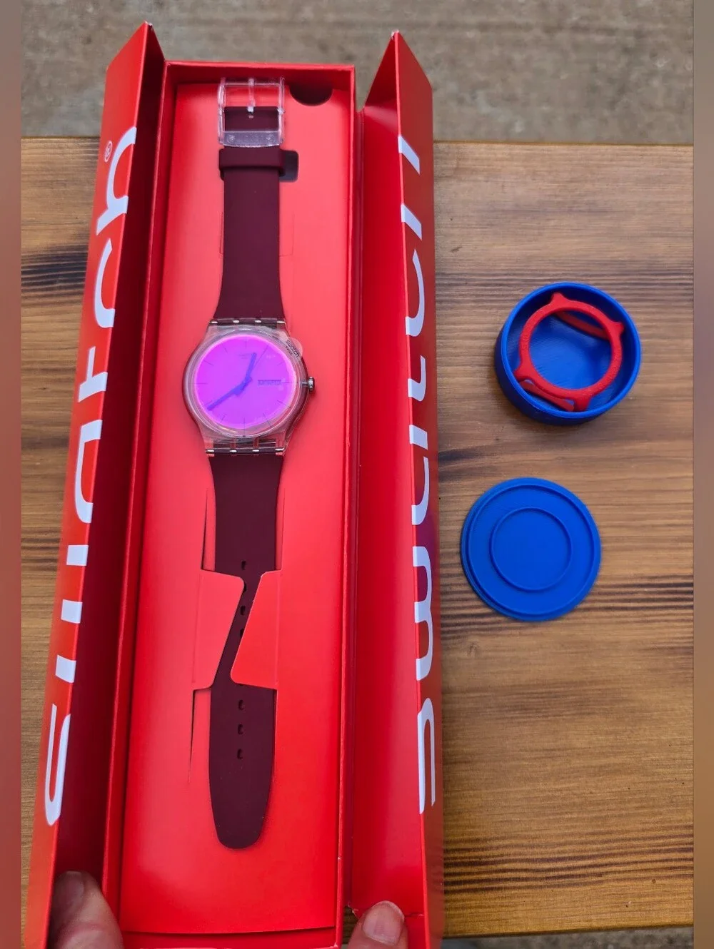 NWT In Box Swatch Polared SUOK717  with Pink Dial And New Guard NEW GENT